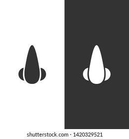 Body senses smell. Nose icon on black and white background