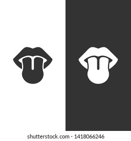 Body senses taste. Tongue icon on black and white background