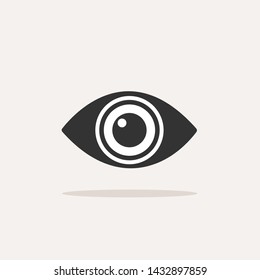 Body senses vision. Eye icon with shadow on beige background. Vector illustration