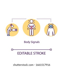 Body signal concept icon. Mindful eating, conscious nutrition idea thin line illustration. Hunger, growling stomach and low energy. Vector isolated outline RGB color drawing. Editable stroke