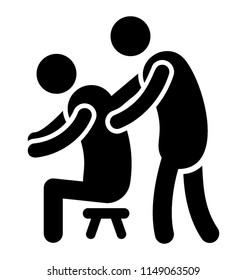 
Body sitting on a chair while another pressing it softly to denote chair massage notion 
