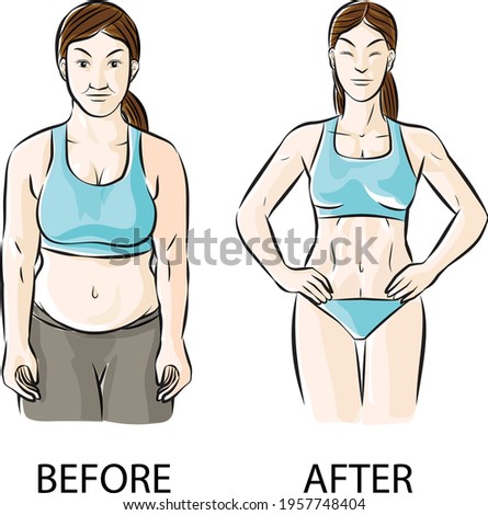 body slim and fat body before and after excercise characterdesign cartoon vector