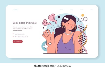 Body smell as a hereditary trait. Fragrance for good body smell, personal care. Excessive sweating or hyperhidrosis prevention. Genetic science. Flat vector illustration