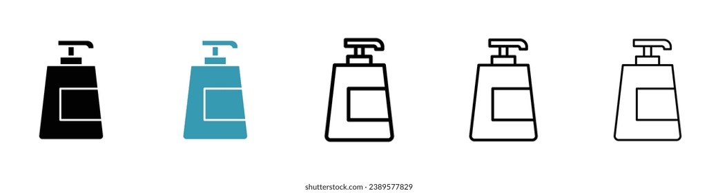 Conjunto de iconos de la línea de jabón corporal. Símbolo del gel de lavado manual. Símbolo del contenedor de champú líquido. Señal de botella de loción para bebé para diseños de interfaz de usuario.