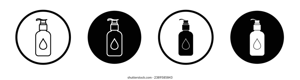 Body Soap vector icon set. Hand wash gel symbol. Liquid shampoo container symbol. Baby lotion bottle sign in black and white color.