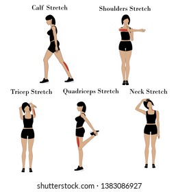 Body stretch exercises on the white background. Vector illustration