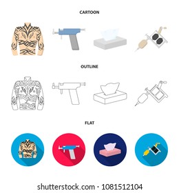 Body tattoo, piercing machine, napkins. Tattoo set collection icons in cartoon,outline,flat style vector symbol stock illustration web.