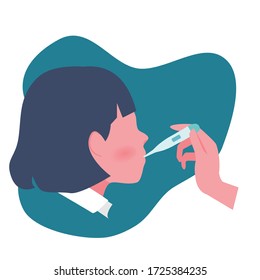 Body Temperature check. Hand holding thermometer. Coronavirus (COVID-19) prevention. Flat vector Illustration.