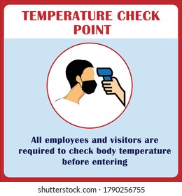 Body temperature check point sign. The notice sign for checking body temperature before entering
