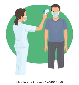 Body Temperature Check In Public, Illustration Vector Cartoon