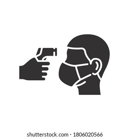 Body temperature check use gun scanner digital thermometer or contactless infrared thermometer for covid-19 outbreak. Illustration showing body temperature check icon. vector in white background.EPS10