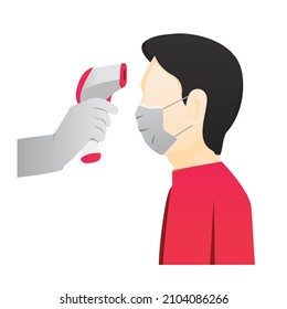 Comprobación de la temperatura corporal utilizar el termómetro digital del escáner de pistola o el termómetro infrarrojo sin contacto