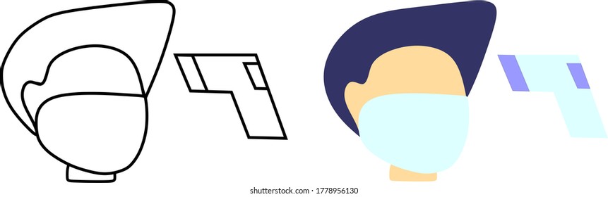 Body Temperature Check Vector Icon. Checking Body Temperature Vector Icon. No Entry Without Body Temperature Check Icon. Icon of A Man Checking His Body Temperature Using Infrared Thermometer Gun.