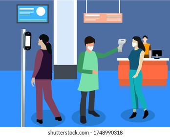 Body temperature checking by using Non contact thermometer or contact less thermometer and face recognition detection checking by officer