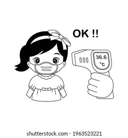 
Body Temperature checking girl who wear face mask. 