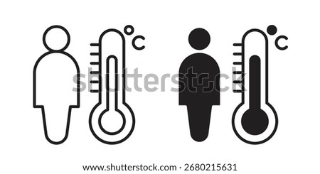 Body temperature icon on white background. icon set in black outline and fill