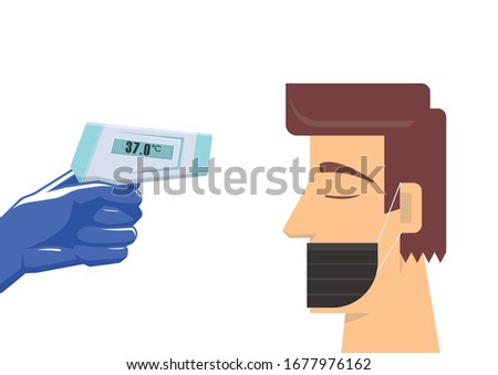 Body Temperature Measurement. Doctor Checking Temperature Using Infrared Thermometer to fight against coronavirus in flat style, COVID-19 strategy vector.