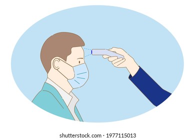 Body temperature scanning to avoid COVID-19 virus outbreak flat illustration vector