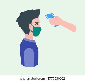 Temperatura Corporal Usando Diana Termómetro Infrarrojo Digital o Láser para Estudiantes Adolescentes o Niños Durante La Nueva Escuela Normal o Facilidad de Bloqueo. Se puede utilizar para la impresión y la infografía digital.