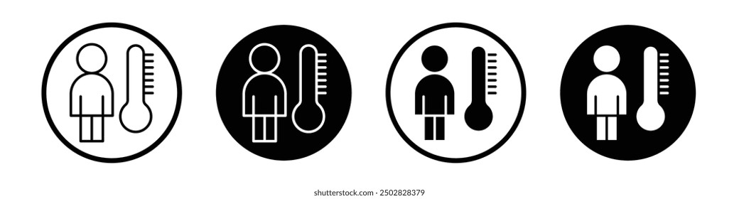 Conjunto de íconos de Vector de temperatura corporal con estilo relleno y delineado en negro.