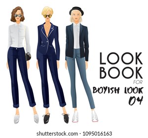 Body Template with Outfits and Accessories for Boyish Look : Vector Illustration