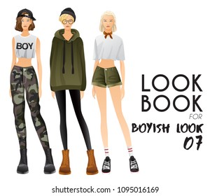 Body Template with Outfits and Accessories for Boyish Look : Vector Illustration