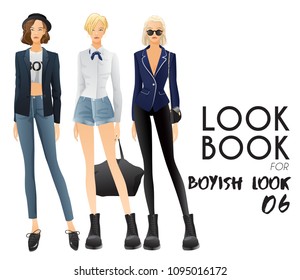 Body Template with Outfits and Accessories for Boyish Look : Vector Illustration