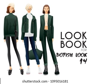 Body Template with Outfits and Accessories for Boyish Look : Vector Illustration