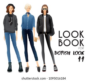 Body Template with Outfits and Accessories for Boyish Look : Vector Illustration