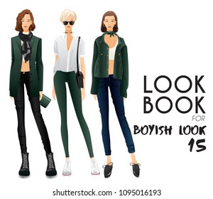 Body Template with Outfits and Accessories for Boyish Look : Vector Illustration