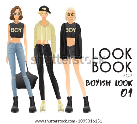 Body Template with Outfits and Accessories for Boyish Look : Vector Illustration