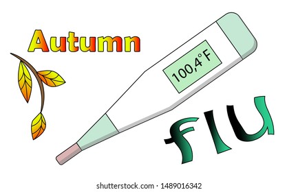 Body thermometer  shows high temperature, autumn is dangerous due to viruses.