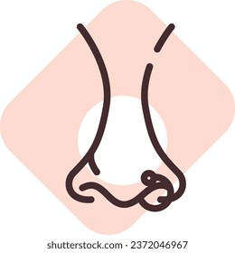 Body treatment nose piercing, illustration or icon, vector on white background.