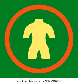 Body vector icon. Style is bicolor flat rounded symbol, orange and yellow colors, rounded angles, green background.