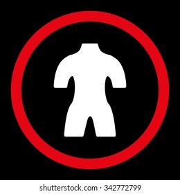 Body vector icon. Style is bicolor flat rounded symbol, red and white colors, rounded angles, black background.