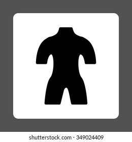 Body vector icon. Style is flat rounded square button, black and white colors, gray background.