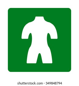 Body vector icon. Style is flat rounded square button, white and green colors, white background.
