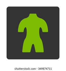 Body vector icon. Style is flat rounded square button, eco green and gray colors, white background.
