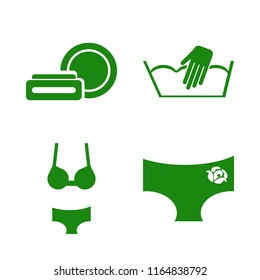 body vector icons set. with hand washing, cosmetic cream, panties rose and woman underwear in set