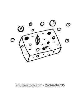 Body wash soap, foamy scented product, black and white doodle illustration isolated on white background. Body care item for spa salon, hand drawn object.