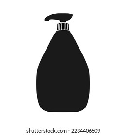 Icono negro del frasco de la bomba de jabón de lavado corporal, ilustración del vector de silueta al estilo de diseño moderno, aislado en fondo blanco. Recursos gráficos perfectos editables para muchos fines.