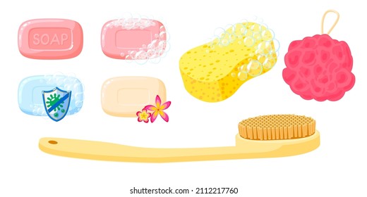 Recogida de suministros de lavado corporal. Icono de dibujos animados de ilustraciones vectoriales aislado en fondo blanco.