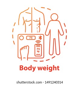 Body weight control concept icon. Fighting obesity, overweight problem idea thin line illustration. Electronic measuring scales. Checking body mass.Vector isolated outline drawing. Editable stroke