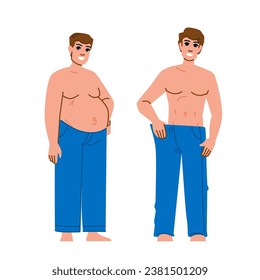 body weight loss man vector. person adult, diet fit, control lifestyle body weight loss man character. people flat cartoon illustration