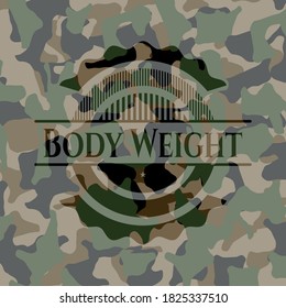 Body Weight written on a camo texture. Vector Illustration. Detailed. 