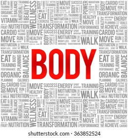 BODY word cloud background, health concept