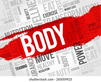 BODY word cloud, fitness, sport, health concept