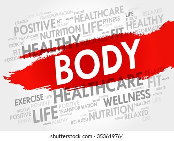 BODY word cloud, fitness, sport, health concept