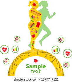 Body workout. Active healthy lifestyle. Weight loss concept. Woman before and after diet and fitness. Blank space for your content, template.