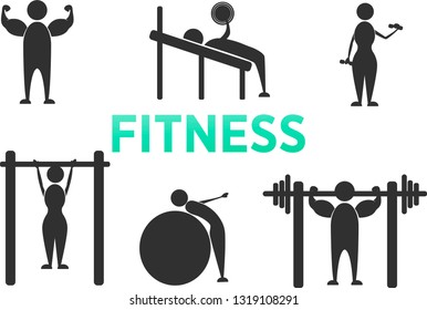 Body Workout Exercise Fitness Training Stick Figure Pictogram Icons. Man and woman.